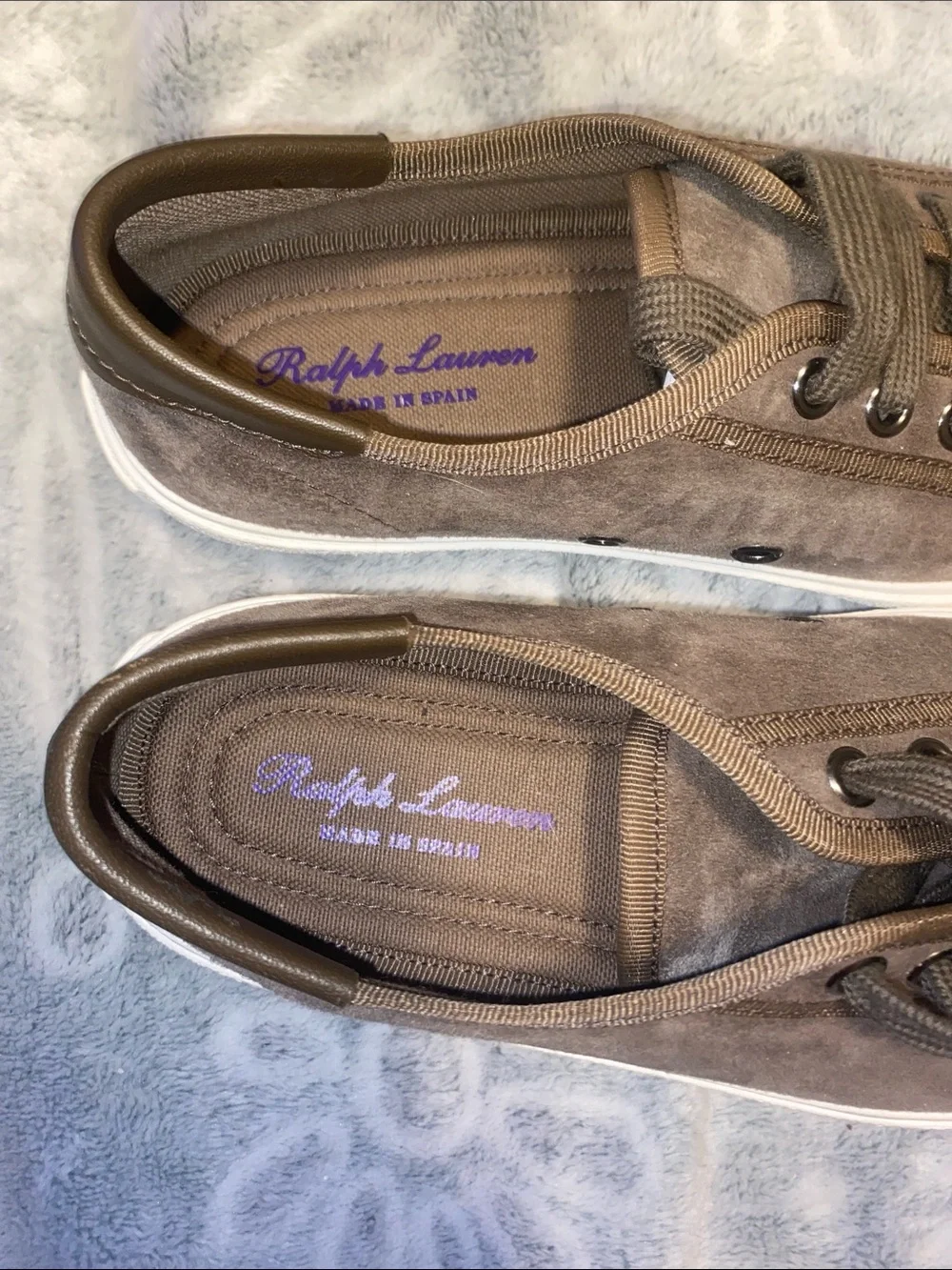 Ralph Lauren Taupe Suede Low-Top Sneakers with White Sole